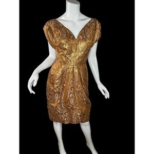 Rare Vintage 1950's Sylvan Rich for Martini Copper Gold Metallic Dress Wiggle